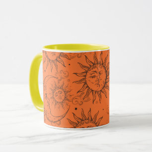 Caneca Laranja Magia Vintage Sol Celestial Estrelas da Lu