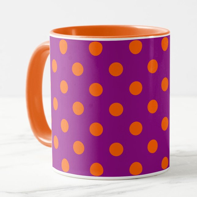 Caneca Laranja No Design De Padrão De Bolinhas Roxo (Criador carregado)