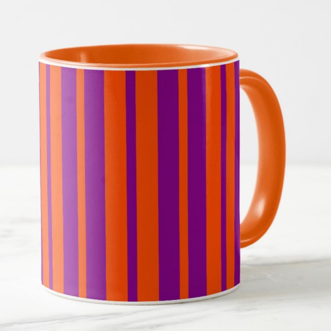 Caneca Laranja Roxo Design de Padrão de Listras Elegantes (Criador carregado)