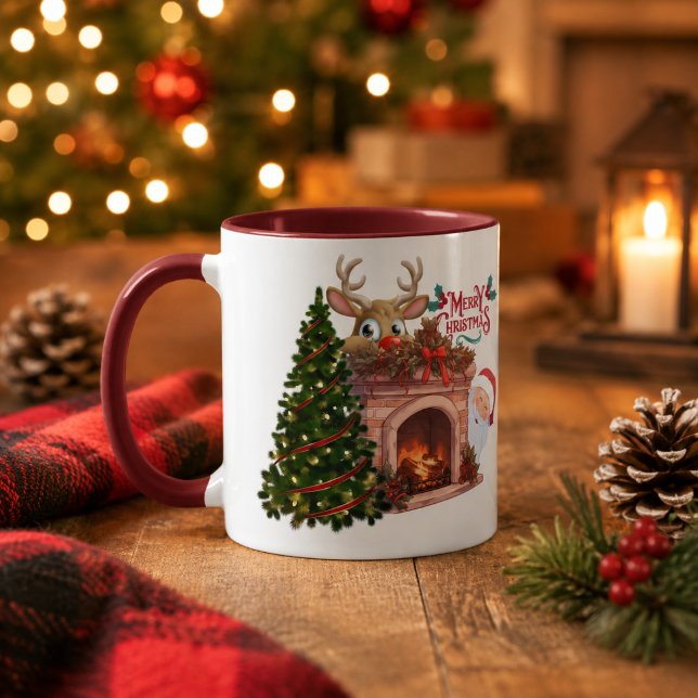 Caneca Lareira de Rena Feliz Natal Personalizada (Criador carregado)