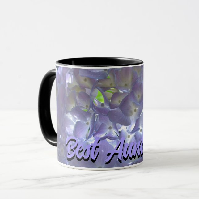 Caneca Lavanda Hydrangeas púrpura floral, melhor tia nunc (Frente Esquerda)