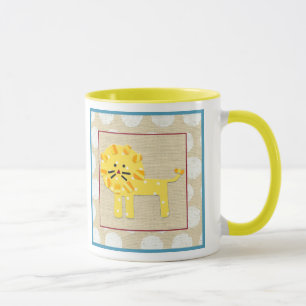 Caneca Leão Amarelo com Bolinhas Brancas