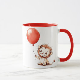 Caneca Leão-Bebê Reproduzido com Balão Vermelho