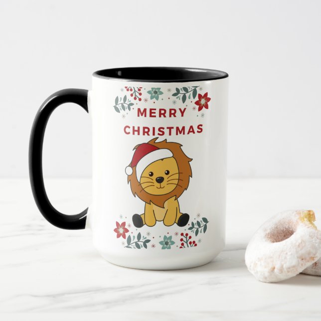 Caneca Leão de Natal Neve Animais de inverno Leões (Com Donut)