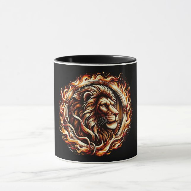 Caneca Leão flamejante em anel de chamas Astrologia (Centro)