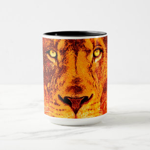 Caneca Leão Negro Vermelho em Fogo