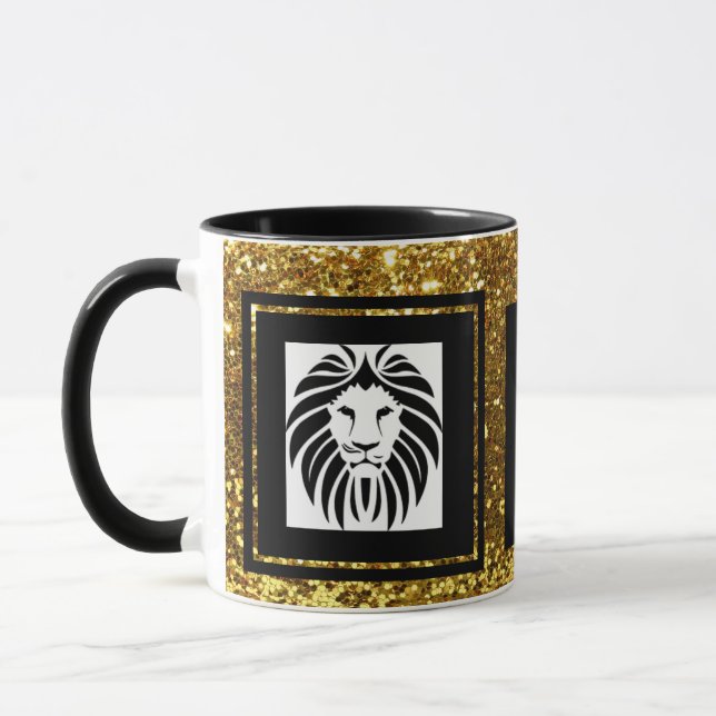 Caneca Leão Sofisticado Tendência Dourado Preto & Branco (Esquerda)