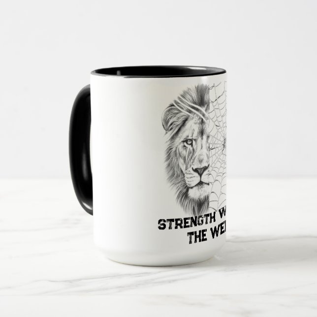 Caneca Leão Surrealista Preto e Branco Motivacional Web  (Frente Esquerda)