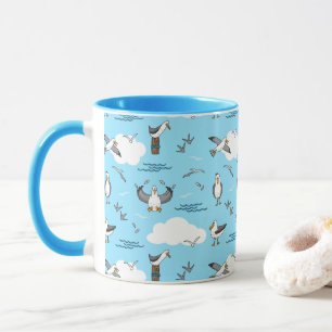 Caneca Legal bando de gaivotas, céu azul e nuvens