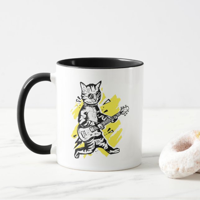 Caneca Legal Cat tocando violão elétrico (Com Donut)
