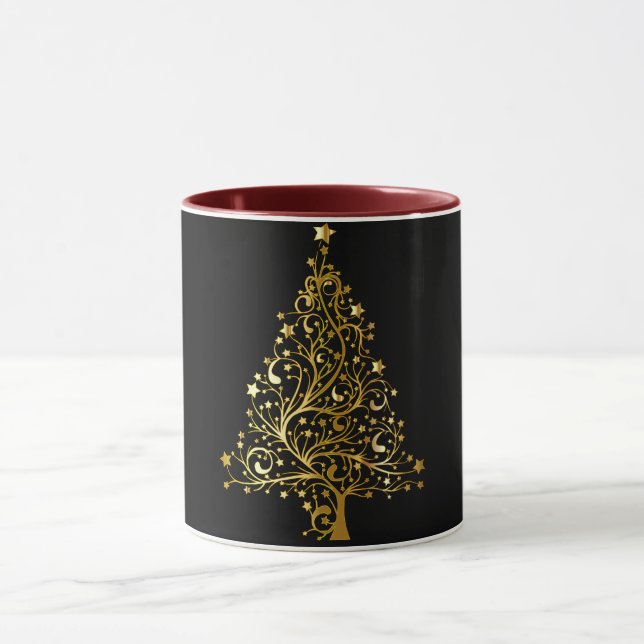 Caneca Legal Crianças Douradas Árvore de Natal Preta (Centro)
