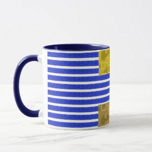 Caneca Legal faixas brancas brancas e azuis geométricas