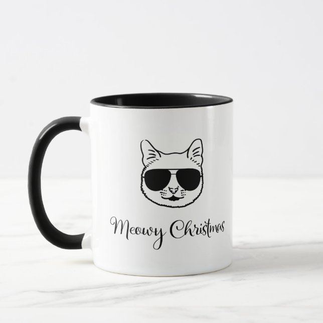 Caneca legal Gato de "Feliz Natal" em Shades (Esquerda)