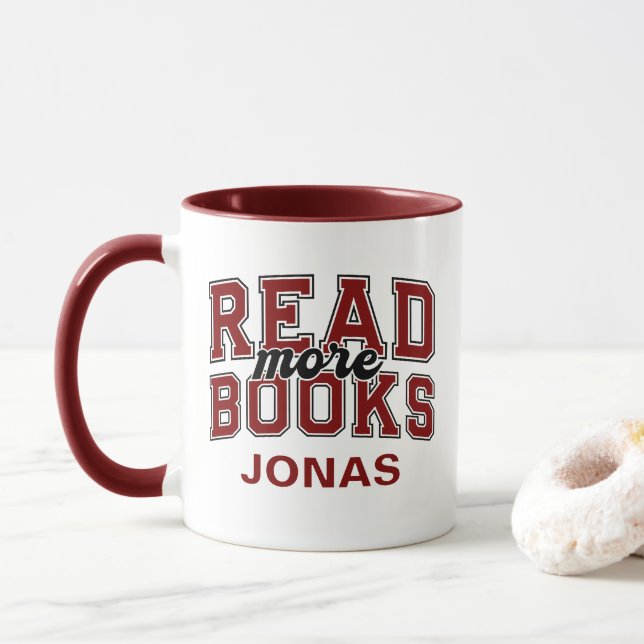 Caneca Leia Mais Livros Maroon Varsity Leitores Bibliófil (Com Donut)