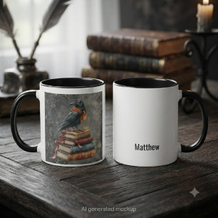 Caneca Leitor Gótico Corvo Erudito Estética