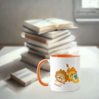 Caneca Leitores de Leão de Cartoon Bonito