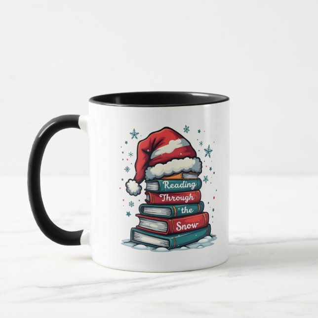 Caneca Leitura Através Da Neve Lendo Papais noeis Xmas Am (Esquerda)
