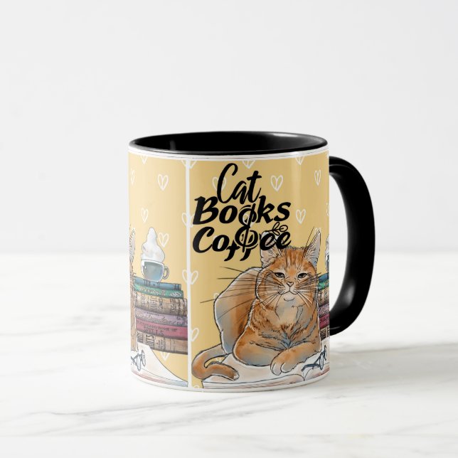 Caneca Leitura de Cozy com Gatos e Víblias de Café (Frente Esquerda)