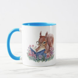 Caneca Leitura De Esquilo Em Uma Cama De Flores