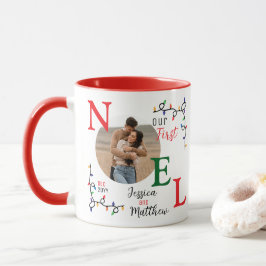 Caneca Lembrança Casal Foto Natal Colorido Primeiro Noel