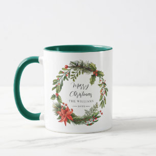 Caneca Lembrança de Natal da Família em Aquarela Floral