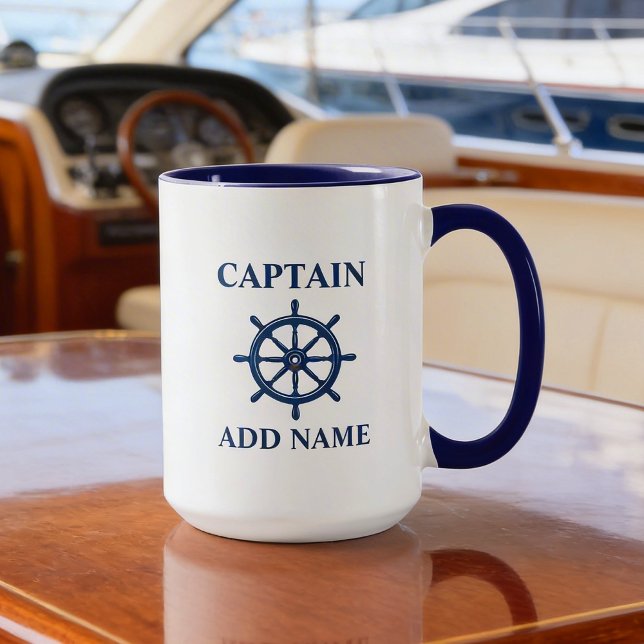 Caneca Leme de Roda de Navios & Nome do Capitão ou do Bar (Criador carregado)