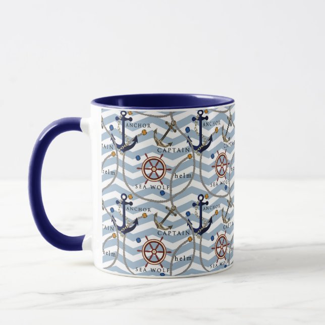 Caneca Leme náutico, leme branco azul zigzag (Esquerda)