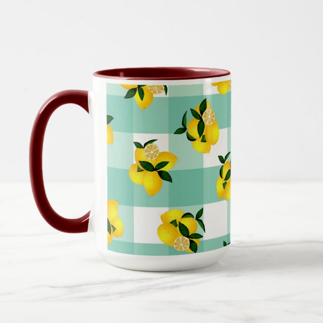 Caneca Lemon Chic Aqua Gingham (Esquerda)