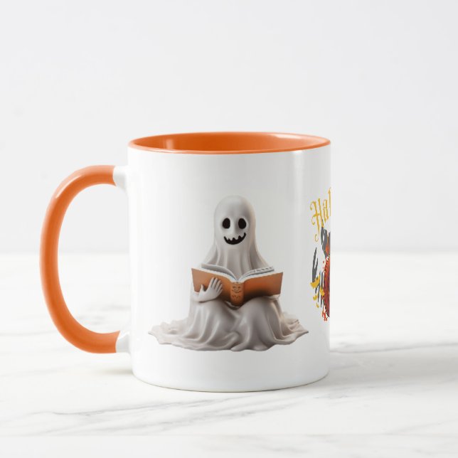 Caneca Lendo Fantasma e Abóbora" Halloween Mug (Esquerda)