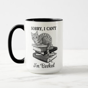 Caneca Lendo Gato Estou Reservado Preto e Branco