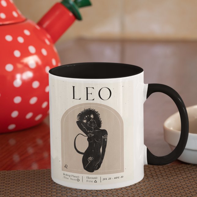 Caneca Leo Feminine Zodiac Design Brown Black 15 OZ (Criador carregado)