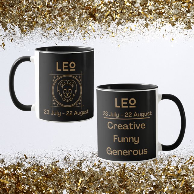 Caneca Leo Zodiac Sinal com Símbolo e Traços (Leo Zodiac Coffee Mug with traits)