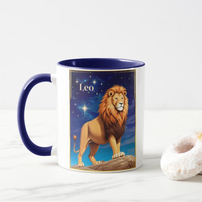 Caneca Leo Zodiac - Sinal debaixo de um céu estrelado (Com Donut)