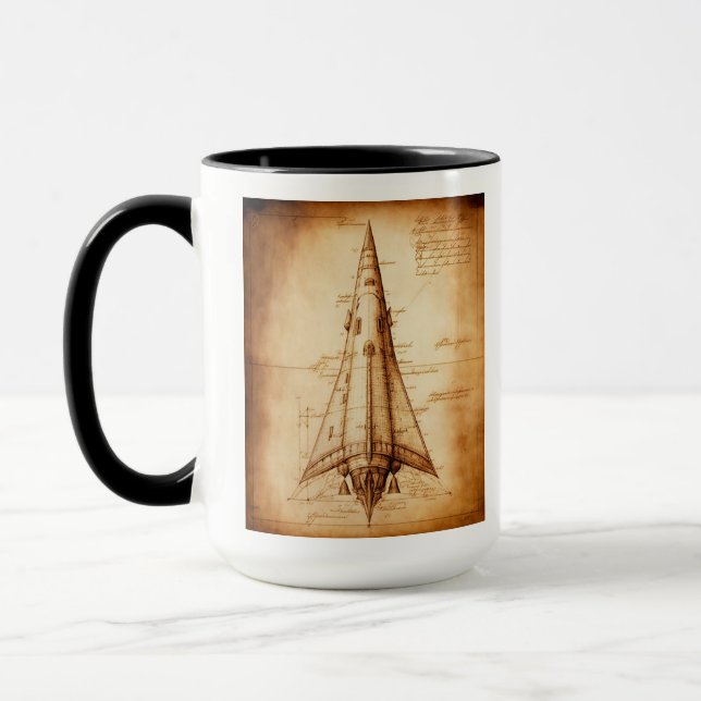 Caneca Leonardo da Vinci - Desenho de Mug de Café Foguete (Esquerda)
