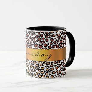 Caneca Leopard Animal Black Dourado Strike Name Café