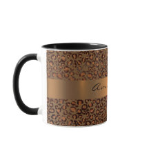 Leopard Animal Black Honey Dourado Stripe Name Caf