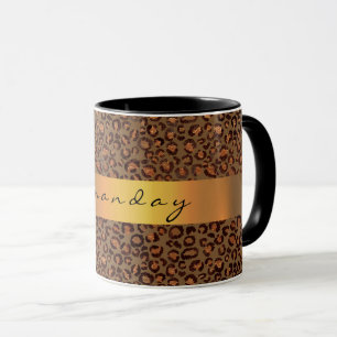 Caneca Leopard Animal Black Honey Dourado Stripe Name Caf
