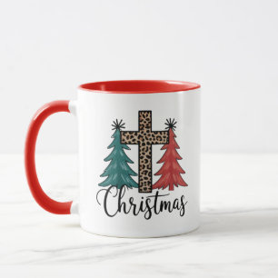 Caneca Leopard Cruz Árvores de Natal Cristão 