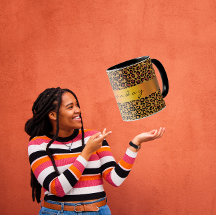 Leopard Skin Black Honey Dourado Stripe Name Café