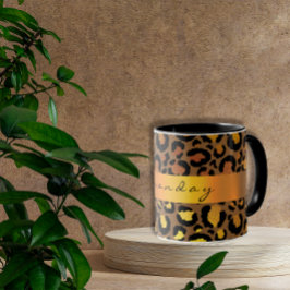 Caneca Leopard Skin Black Honey Dourado Stripe Nome Glam