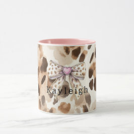 Caneca Leopardo Coração com Laço Rosa