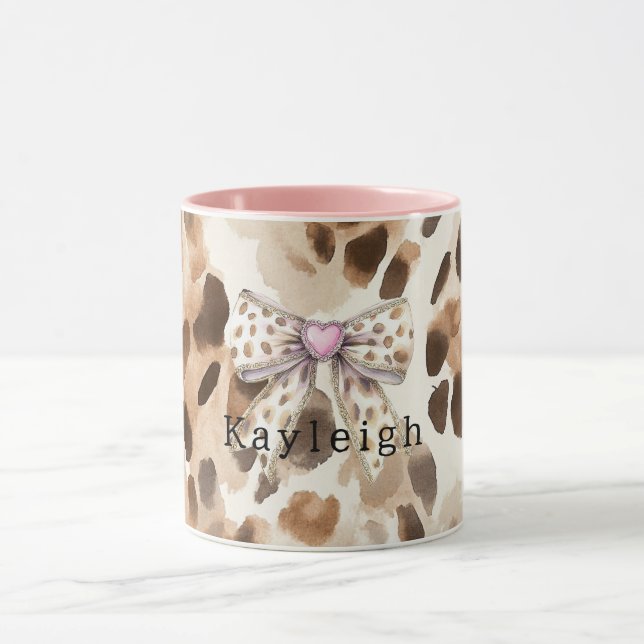 Caneca Leopardo Coração com Laço Rosa (Centro)