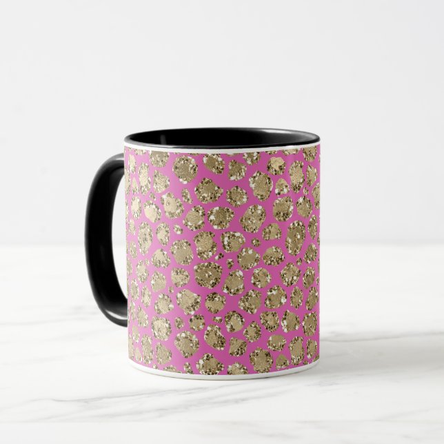 Caneca Leopardo Dourado Glam Cor-de-Rosa (Frente Esquerda)