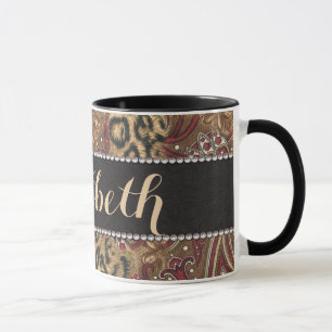 Caneca Leopardo e impressão do teste padrão de Paisley 