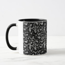 Caneca Leopardo Imprime Cinzas Pretas e Prateadas