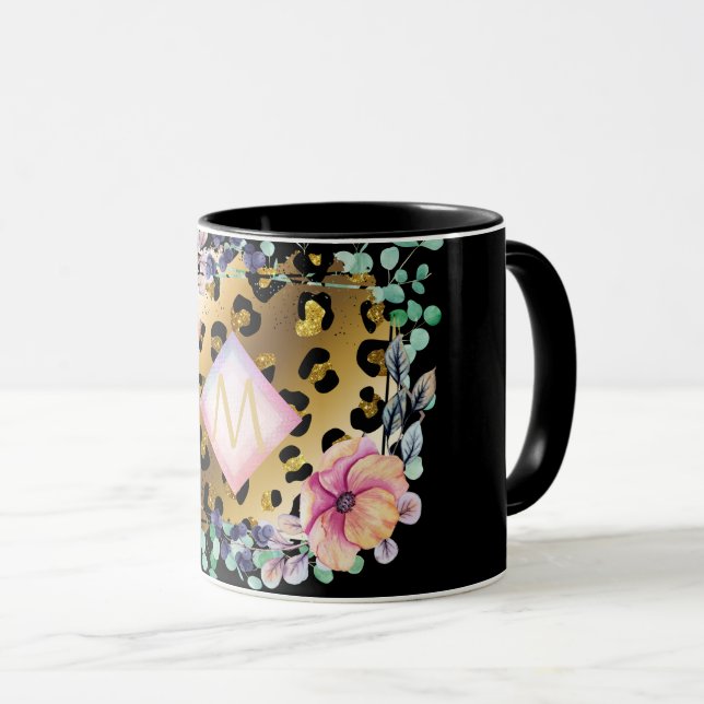 Caneca Leopardo Menino bonito Imprime Cor-de-Rosa Dourada (Frente Esquerda)