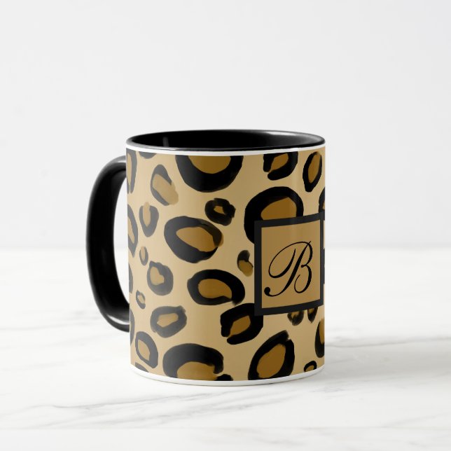Caneca Leopardo Pintado Impressão Manchas Bege Dourado (Frente Esquerda)