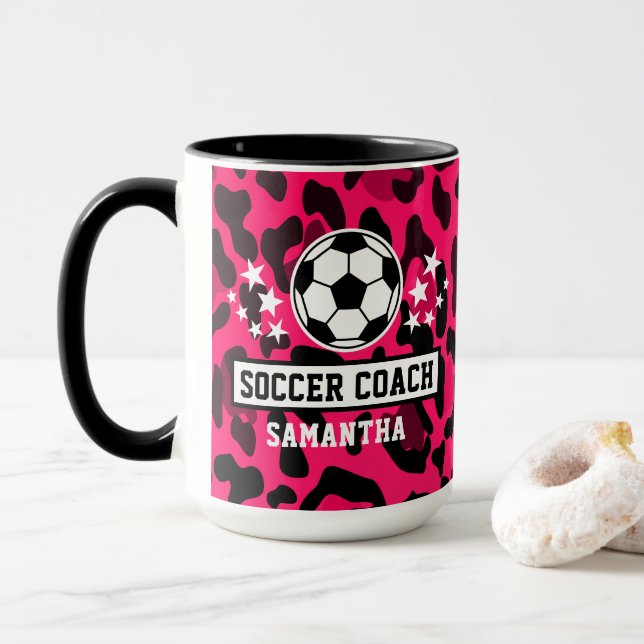 Caneca Leopardo Rosa Imprime Nome do Treinador (Com Donut)