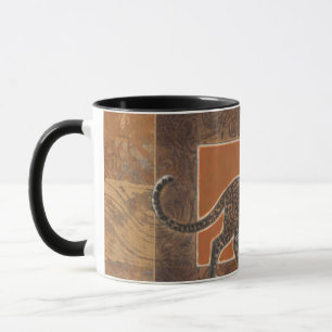 Caneca Leopardo sobre fundo laranja e castanho