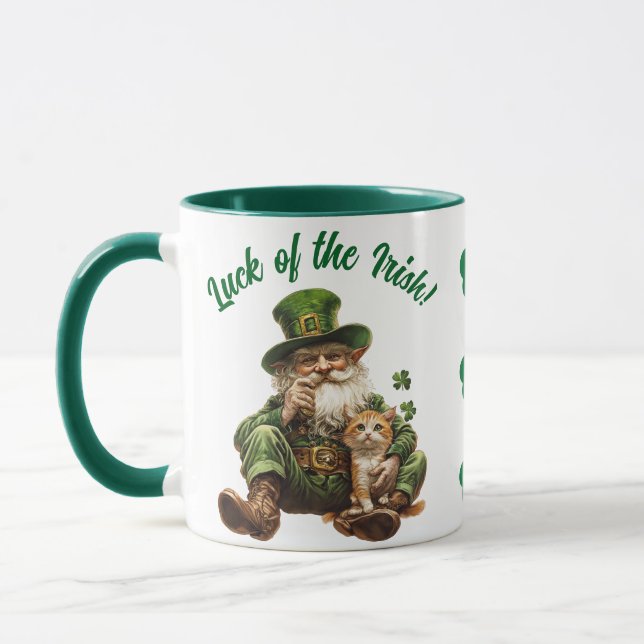Caneca Leprechaun Cat com Shamrock | Sorte dos irlandeses (Esquerda)
